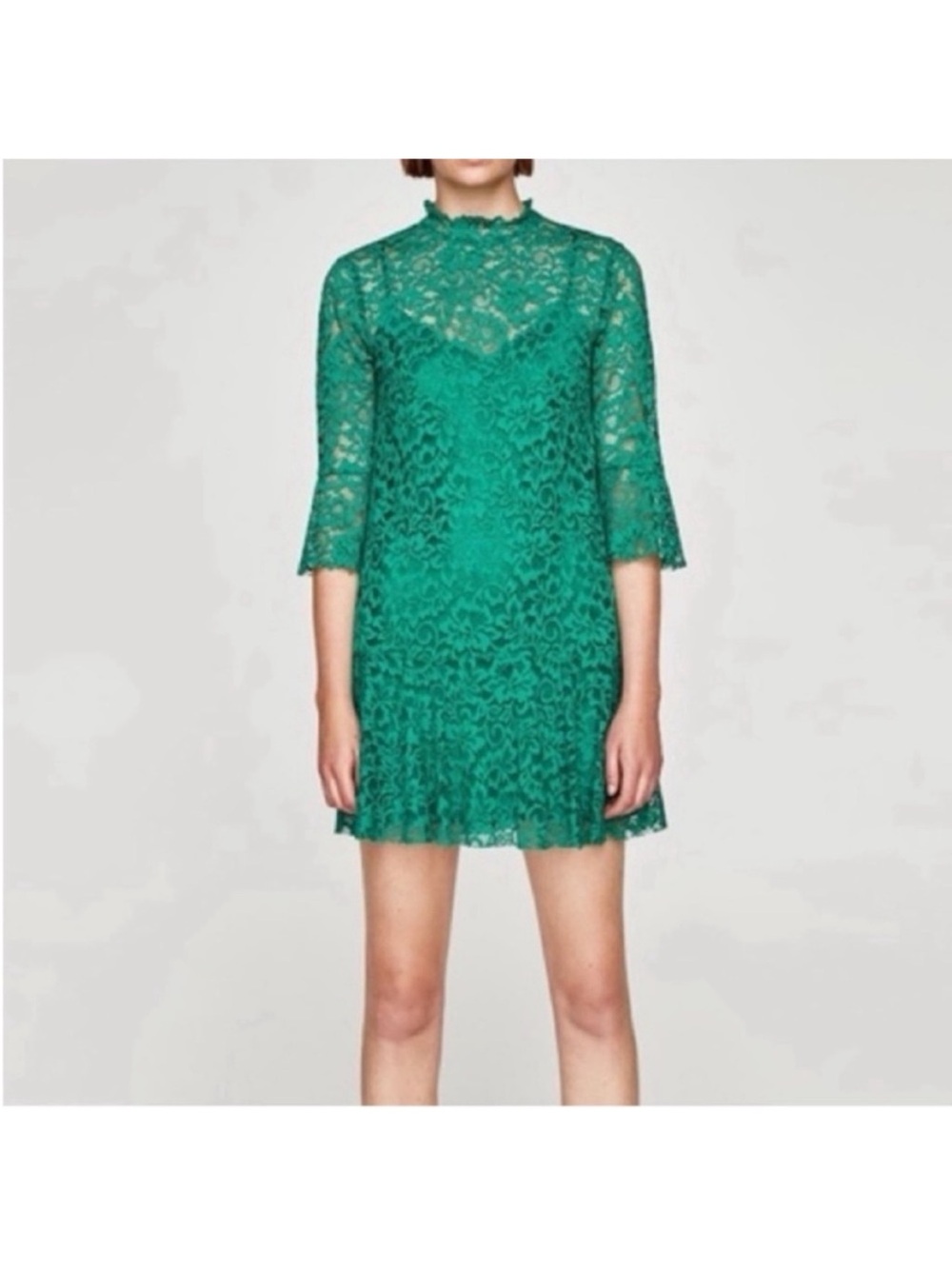 Zara Green Envy Lace Dress Size Large $82